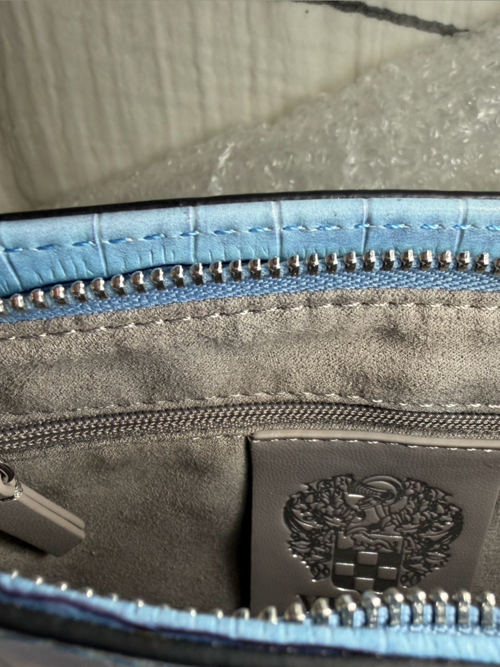 Vince Camuto Irine Small Shoulder Bag Blue and Red Ombré Croco Leather - Picture 9 of 12